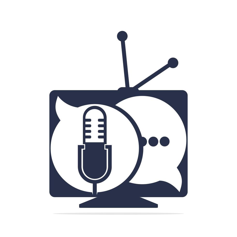 création de logo vectoriel podcast talk tv. conception de logo de chat tv combinée à un micro de podcast.