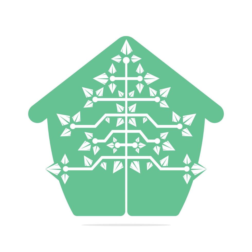 logo d'arbre de noël numérique à la maison. conception de modèle de vecteur d'arbre de triangle technique.