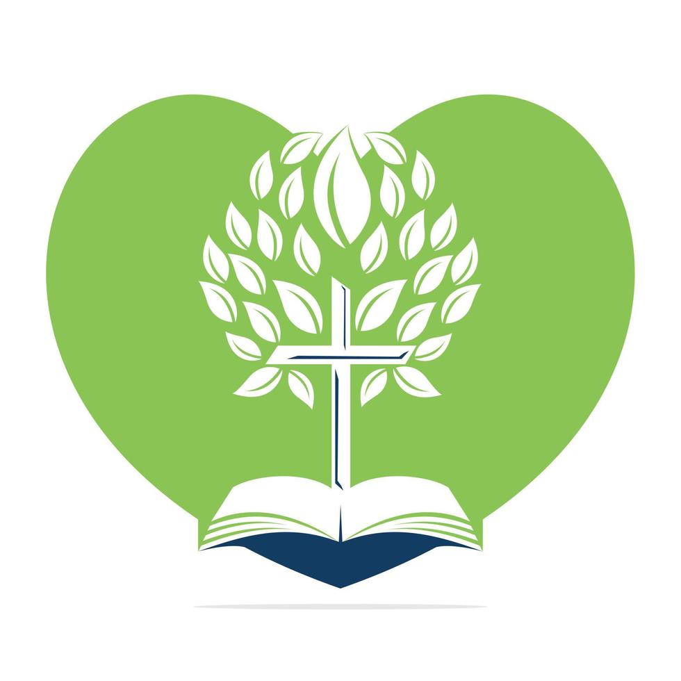 conception de logo d'arbre de croix de bible d'amour. conception de modèle de vecteur de croix d'arbre d'église de coeur chrétien.