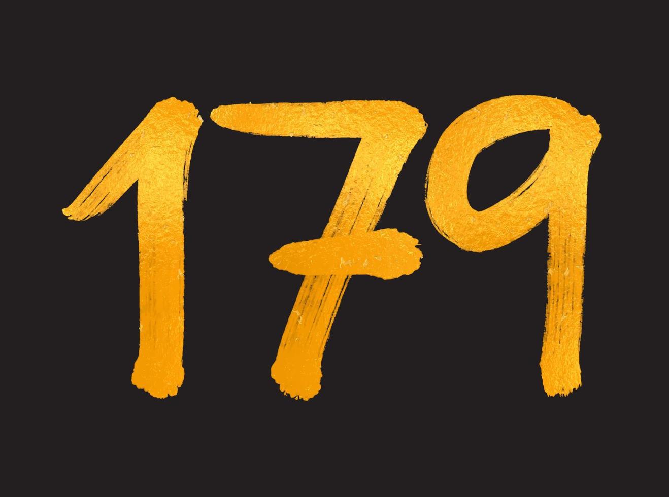 Illustration vectorielle de 179 numéros de logo, modèle de vecteur de célébration de 179 ans, 179e anniversaire, numéros de lettrage d'or brosse dessin croquis dessiné à la main, création de logo de numéro pour l'impression, t-shirt
