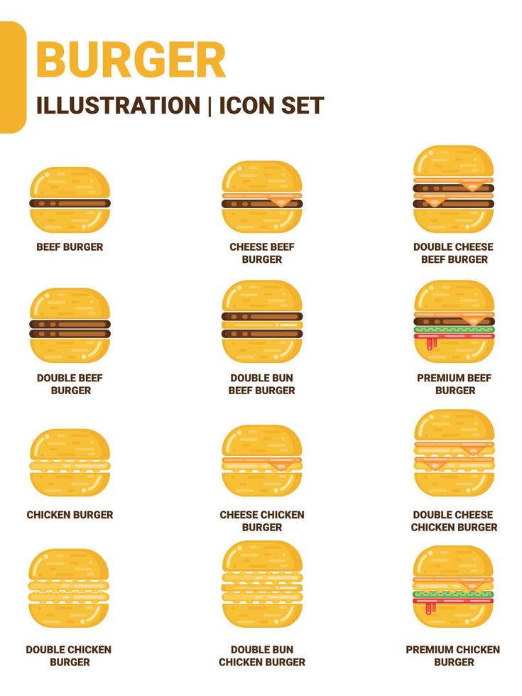 ensemble d'illustration de restauration rapide hamburger et icône icône de nourriture et de boissons isolée vecteur