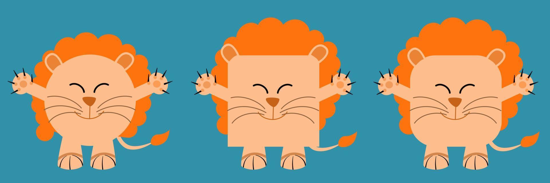 un ensemble d'animaux de forme carrée et ronde. illustration vectorielle d'un lion vecteur