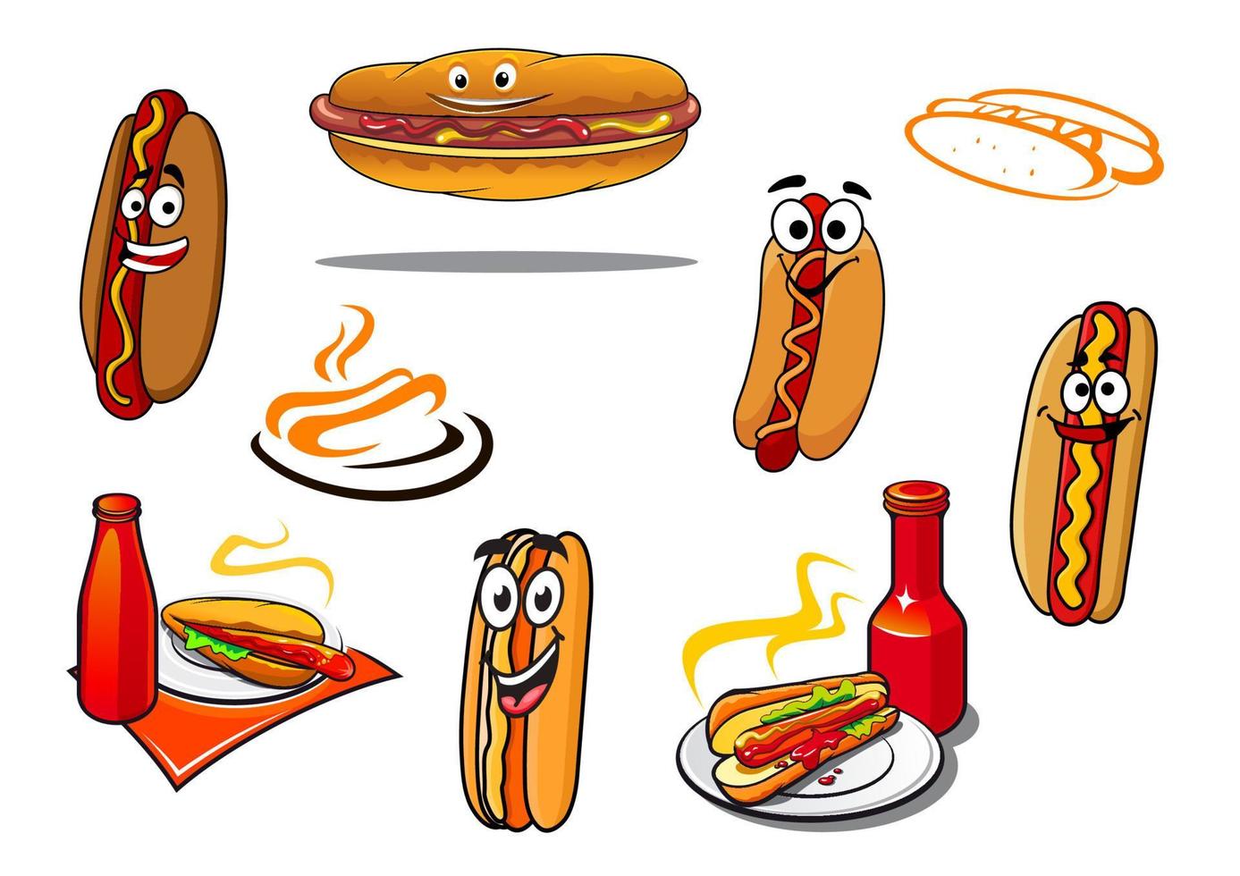 personnages et symboles de dessins animés de hot-dog vecteur