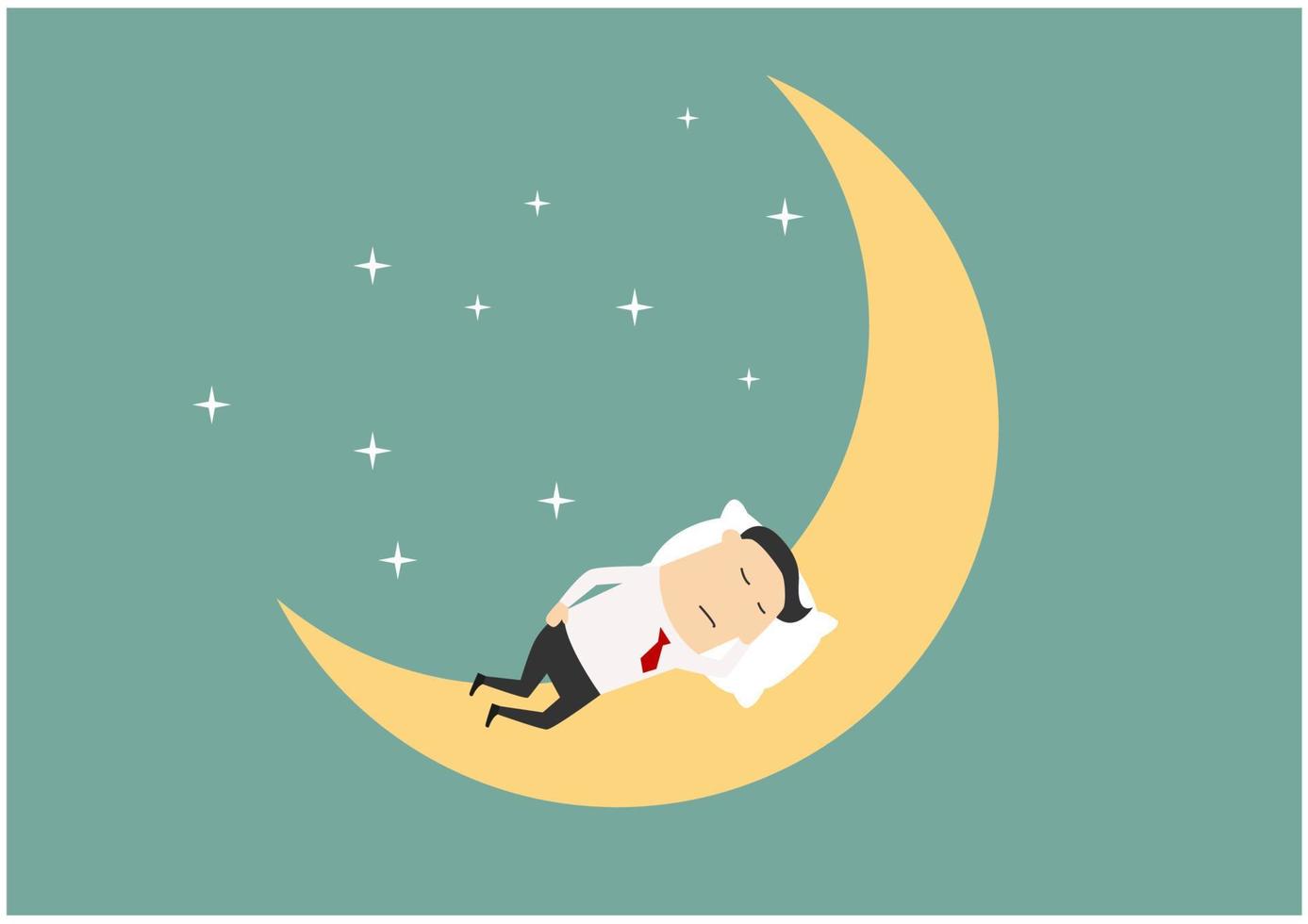 homme d'affaires de dessin animé dormant sur la lune vecteur