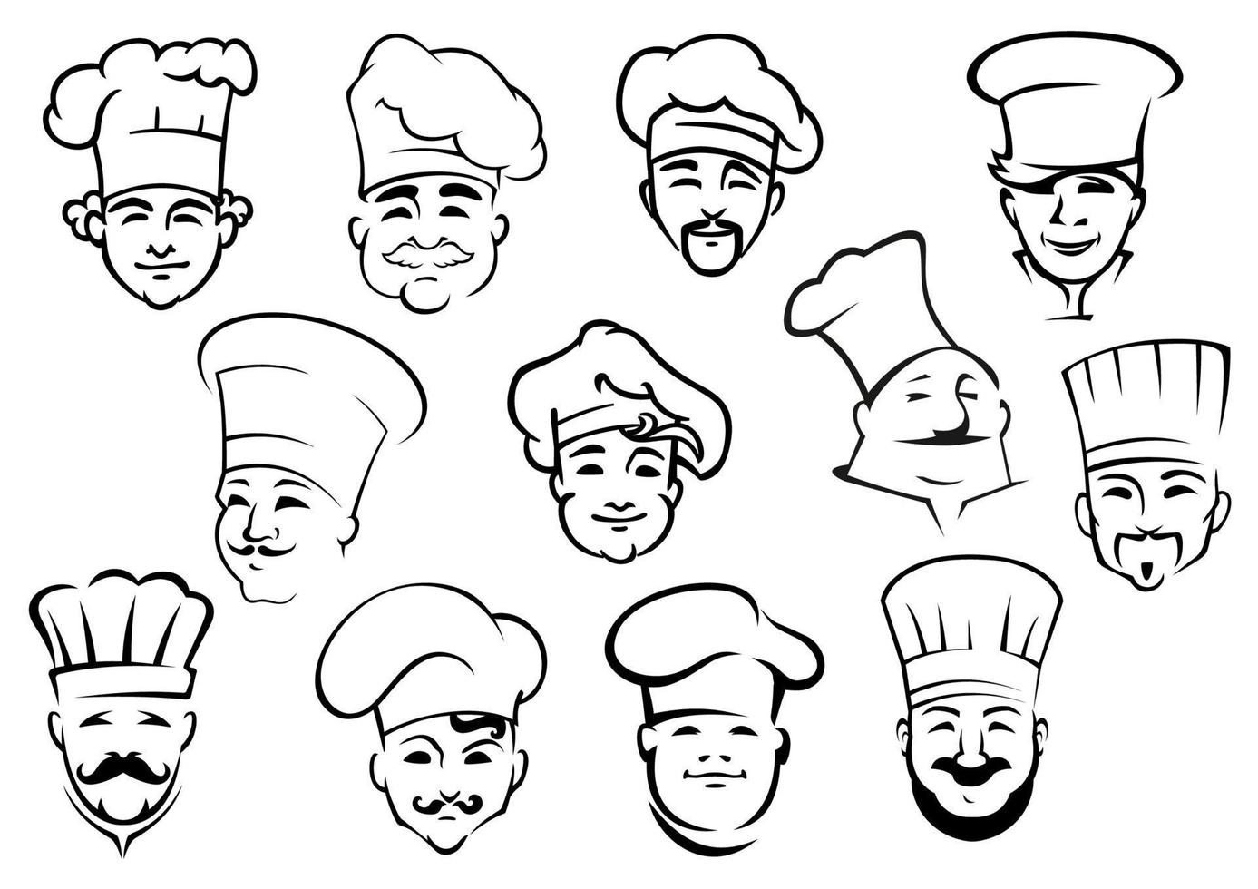 chefs multiethniques en toques en style croquis vecteur