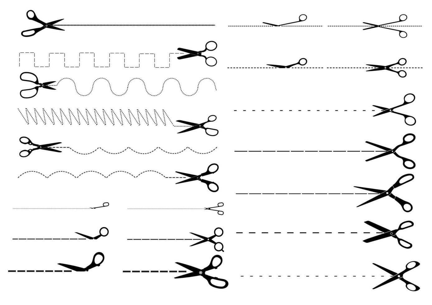 lignes de coupe pointillées et pointillées avec jeu de ciseaux vecteur