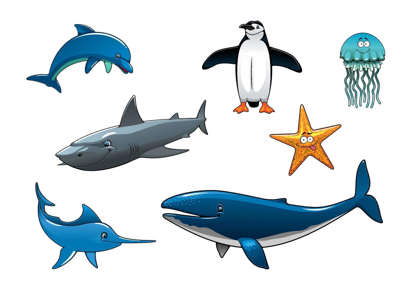 personnages animaux colorés de la faune marine vecteur
