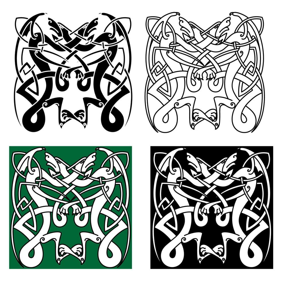 dragons tribaux avec motif de noeud celtique vecteur