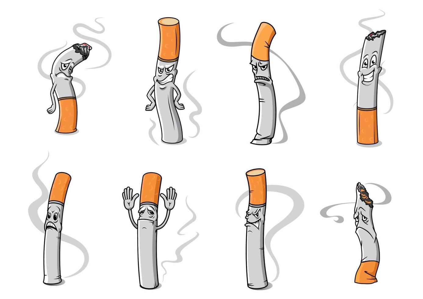personnages de dessins animés de cigarettes en colère, tristes et malheureux vecteur