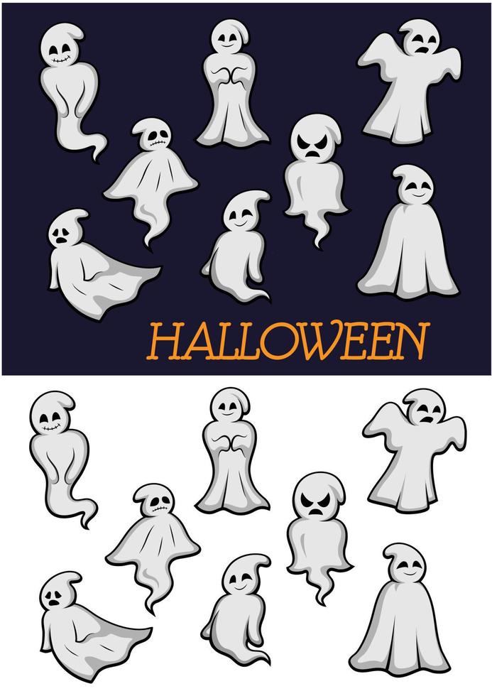 fantômes d'halloween de dessin animé vecteur
