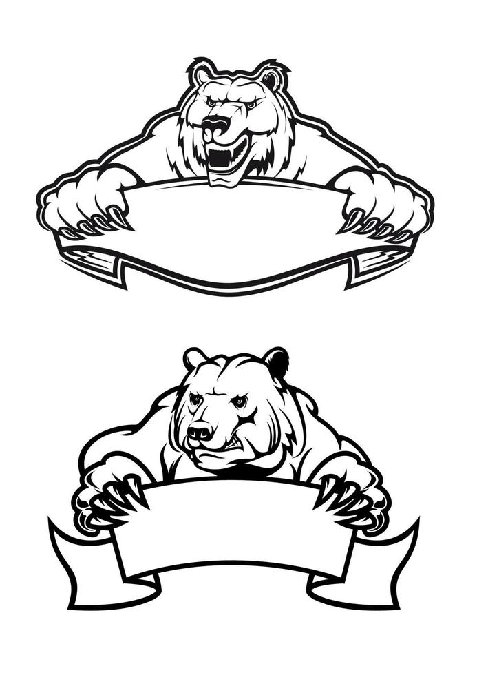 mascottes d'ours en colère avec des bannières vecteur