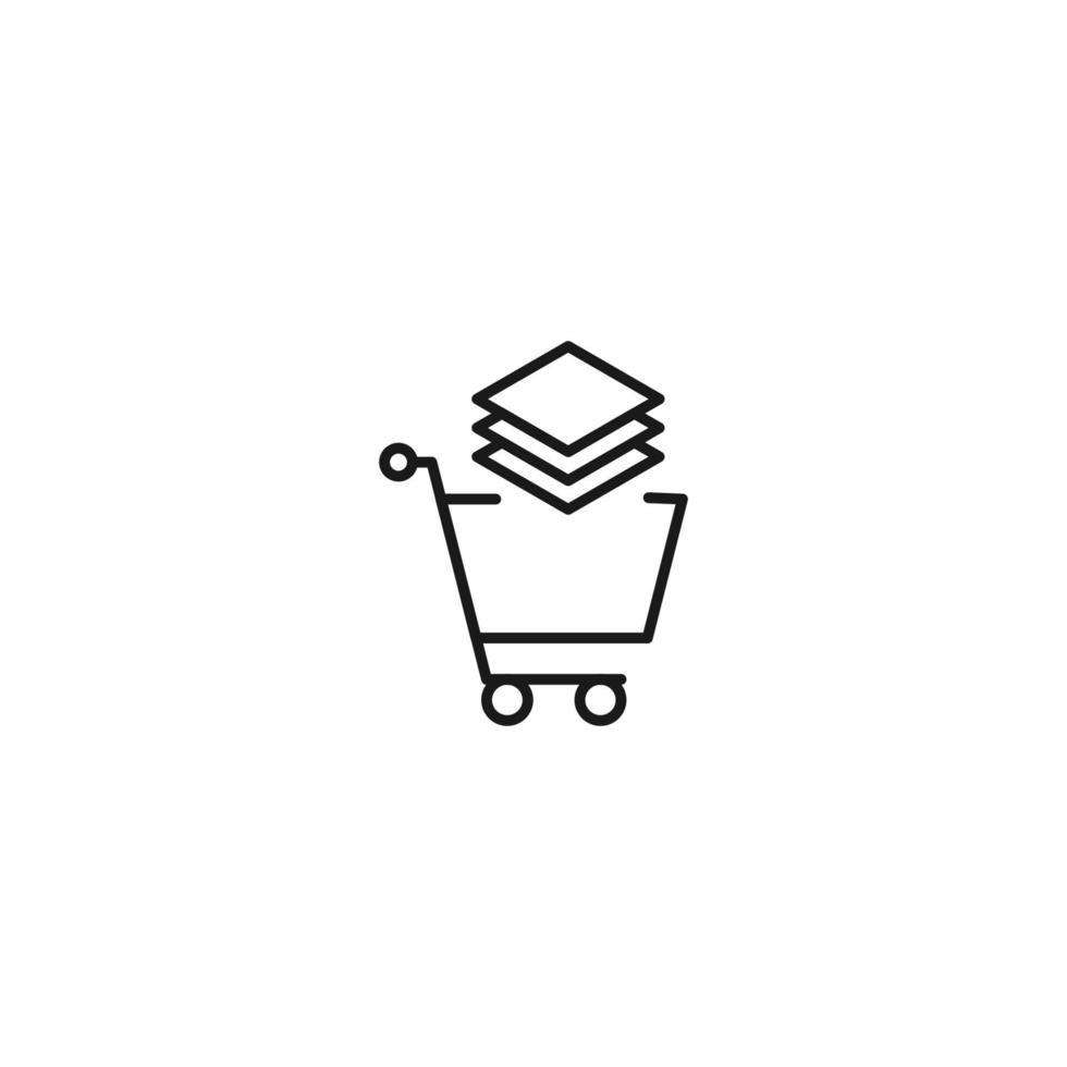 vente, achat, concept de shopping. signe vectoriel adapté aux sites Web, magasins, magasins, articles, livres. trait modifiable. icône de ligne de feuilles de papier dans le panier