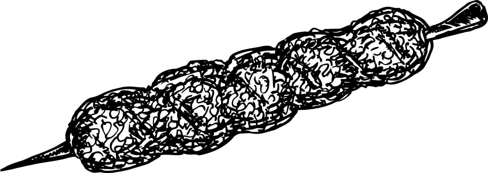 kebab sur des brochettes. croquis vectoriels. viande de nourriture, illustration vectorielle dessinés à la main vecteur