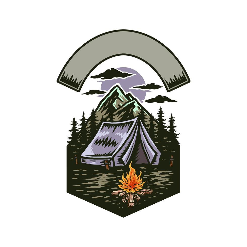 camping d'aventure, ligne dessinée à la main avec couleur numérique, illustration vectorielle vecteur