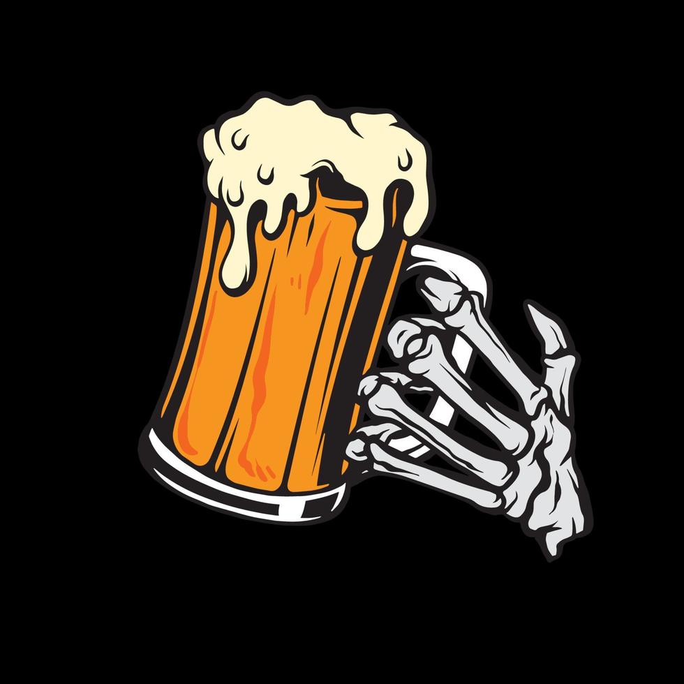 main de crâne avec de la bière vecteur