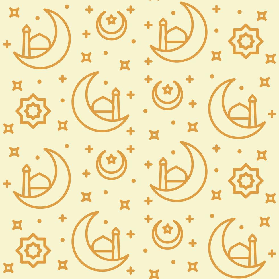 icône de motif musulman croissant de lune étoile moitié ornement de mosquée avec un design plat de style contour vecteur