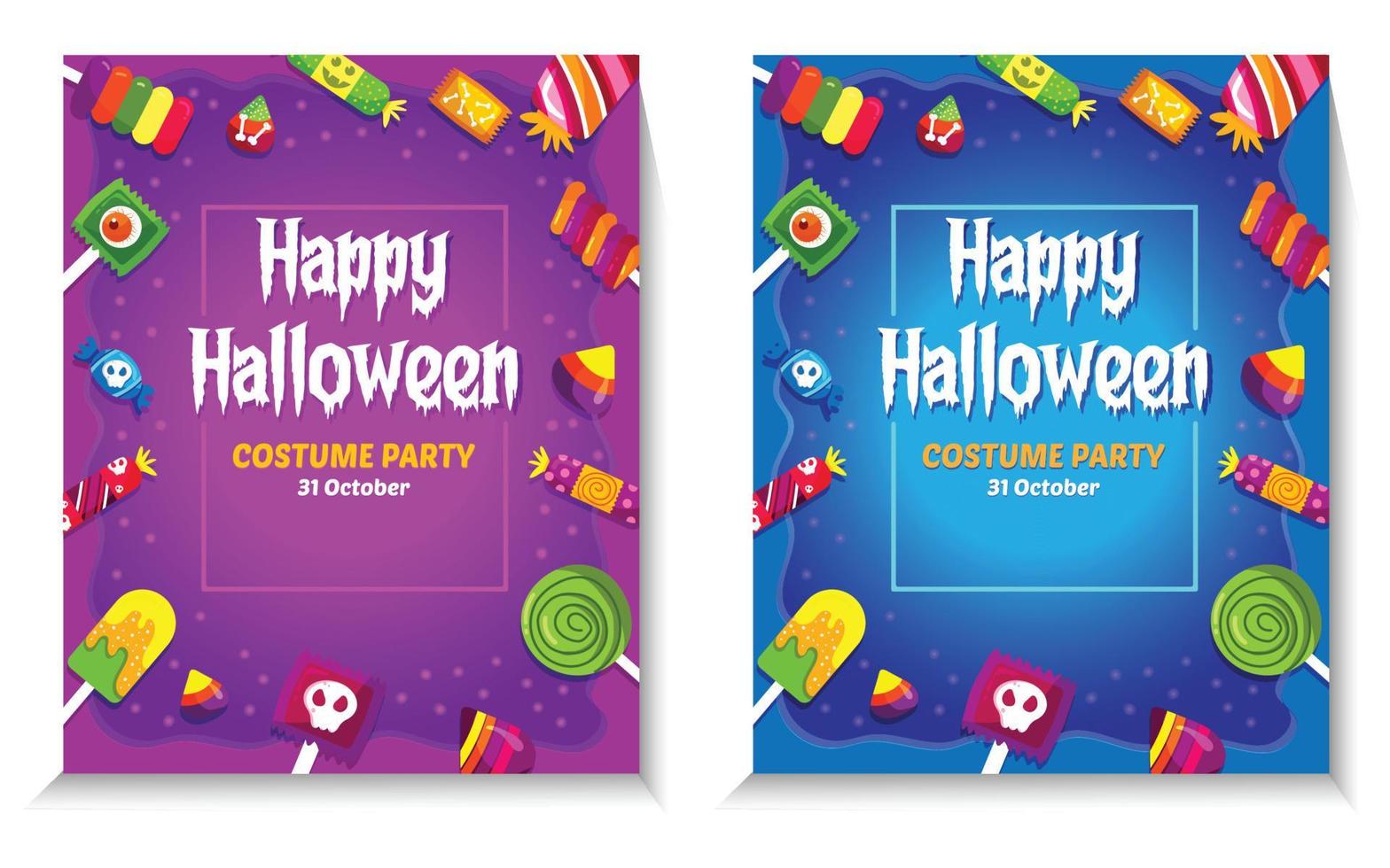 conception d'affiche de fête d'halloween heureuse avec des bonbons, du caramel, de la crème glacée. vecteur