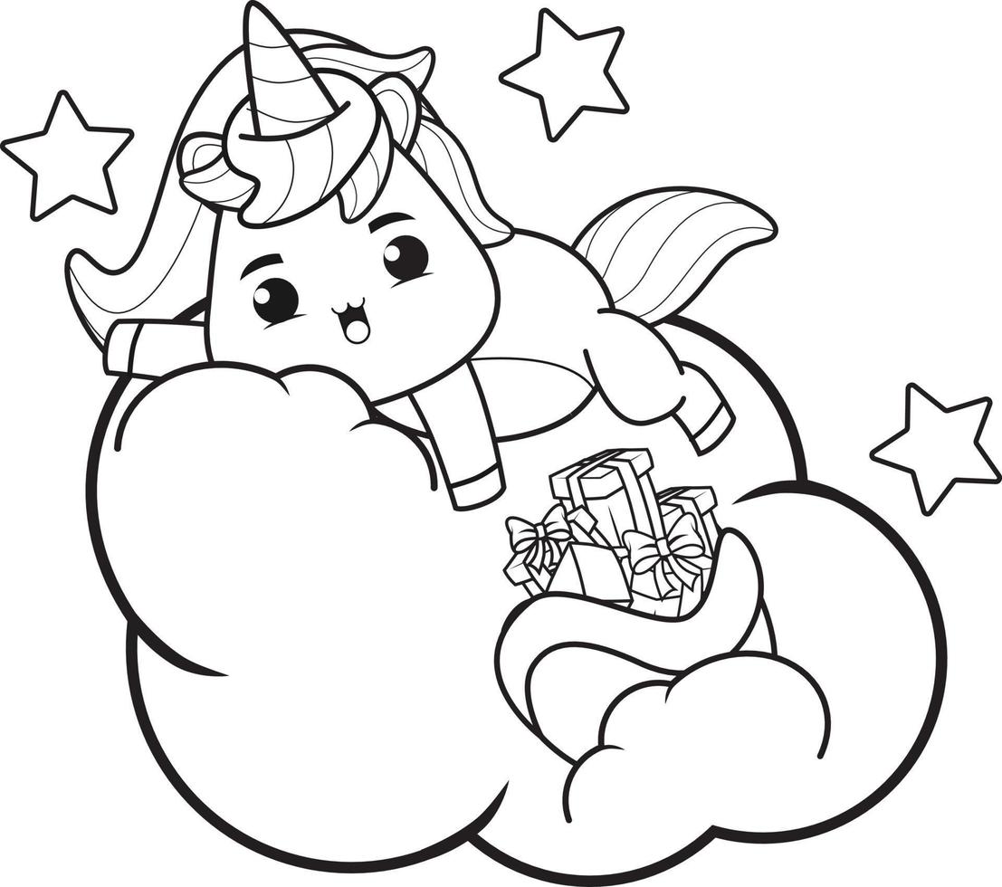 livre de coloriage noël avec une licorne mignonne vecteur