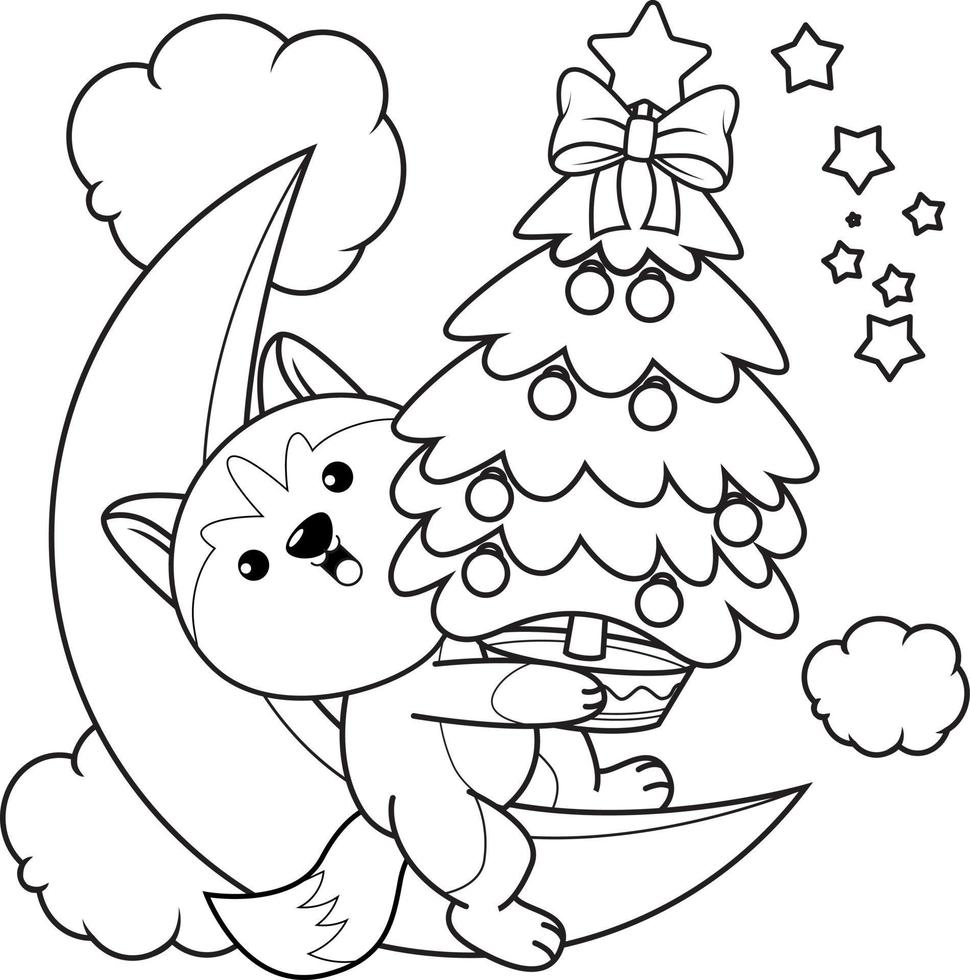 livre de coloriage de noël avec un husky mignon vecteur