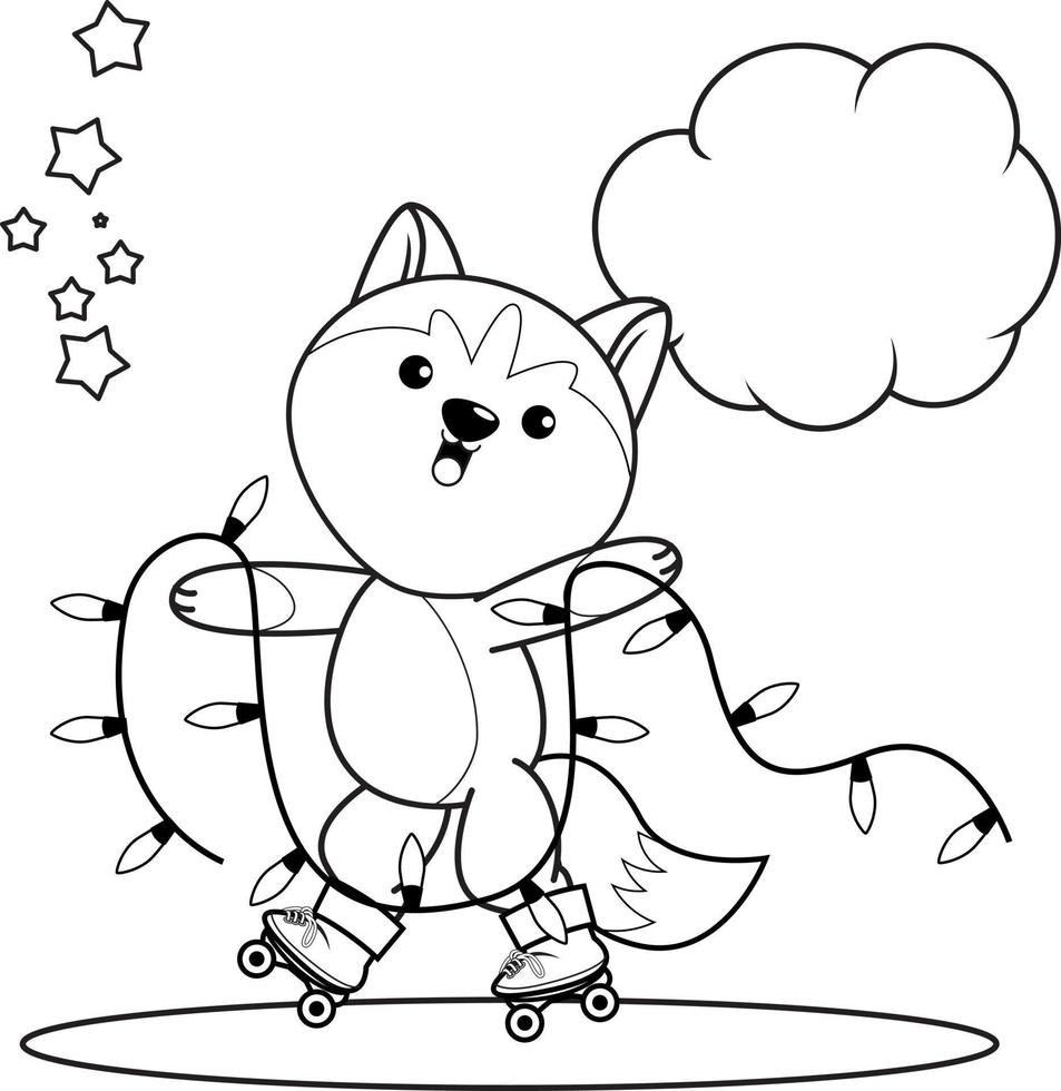 livre de coloriage de noël avec un husky mignon vecteur