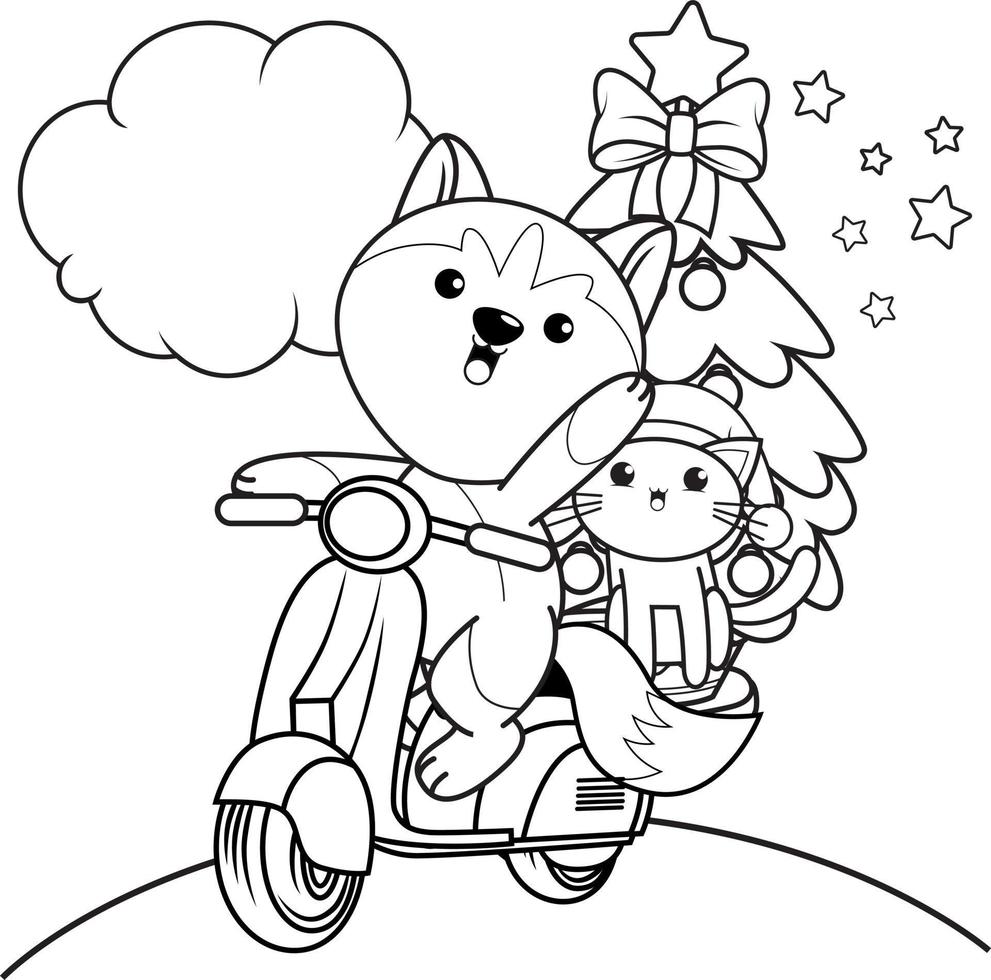 livre de coloriage de noël avec un husky mignon vecteur