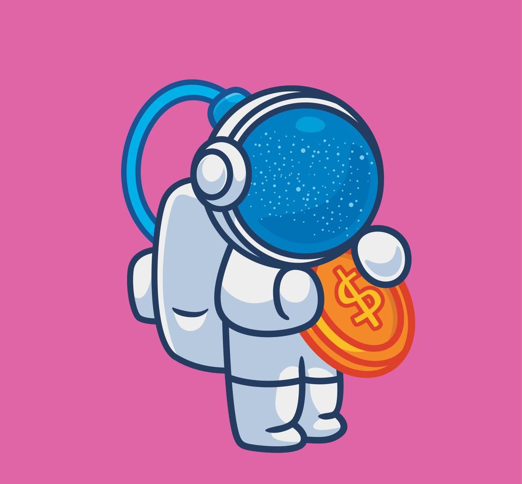 l'astronaute mignon reçoit de l'argent pour l'investissement. illustration de personne de dessin animé isolé. style plat autocollant icône design premium logo vecteur