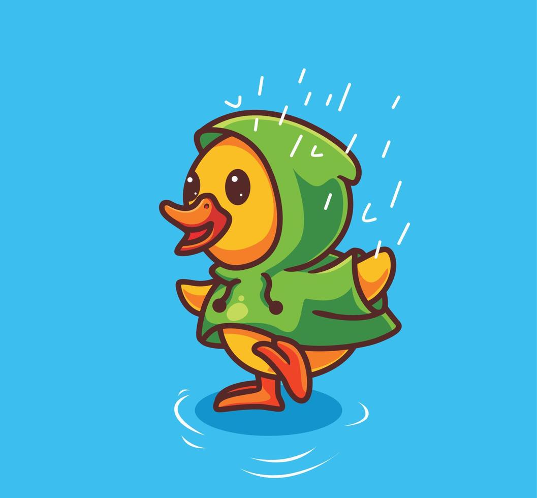 canard mignon portant un imperméable. illustration de nature animale de dessin animé isolé. vecteur de logo premium de conception d'icône d'autocollant de style plat. personnage mascotte