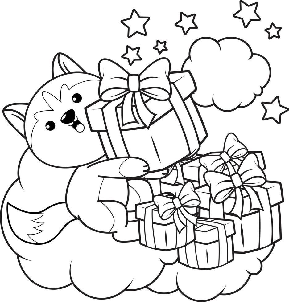 livre de coloriage de noël avec un husky mignon vecteur