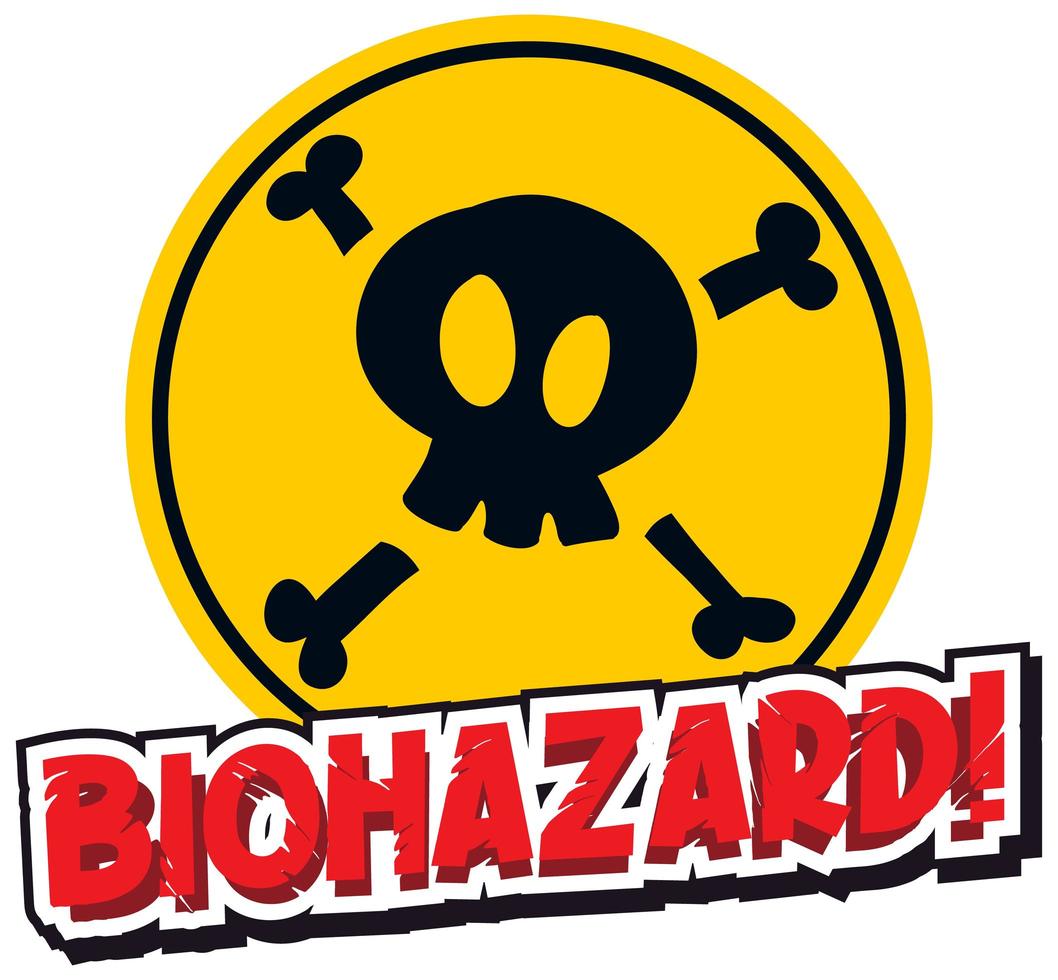 modèle de signe avec mot biohazard et crâne vecteur