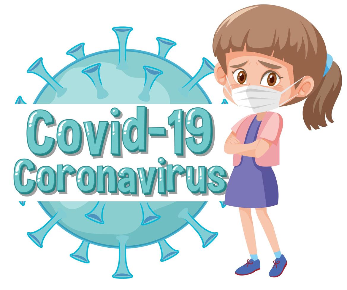 conception de coronavirus avec fille portant un masque facial vecteur