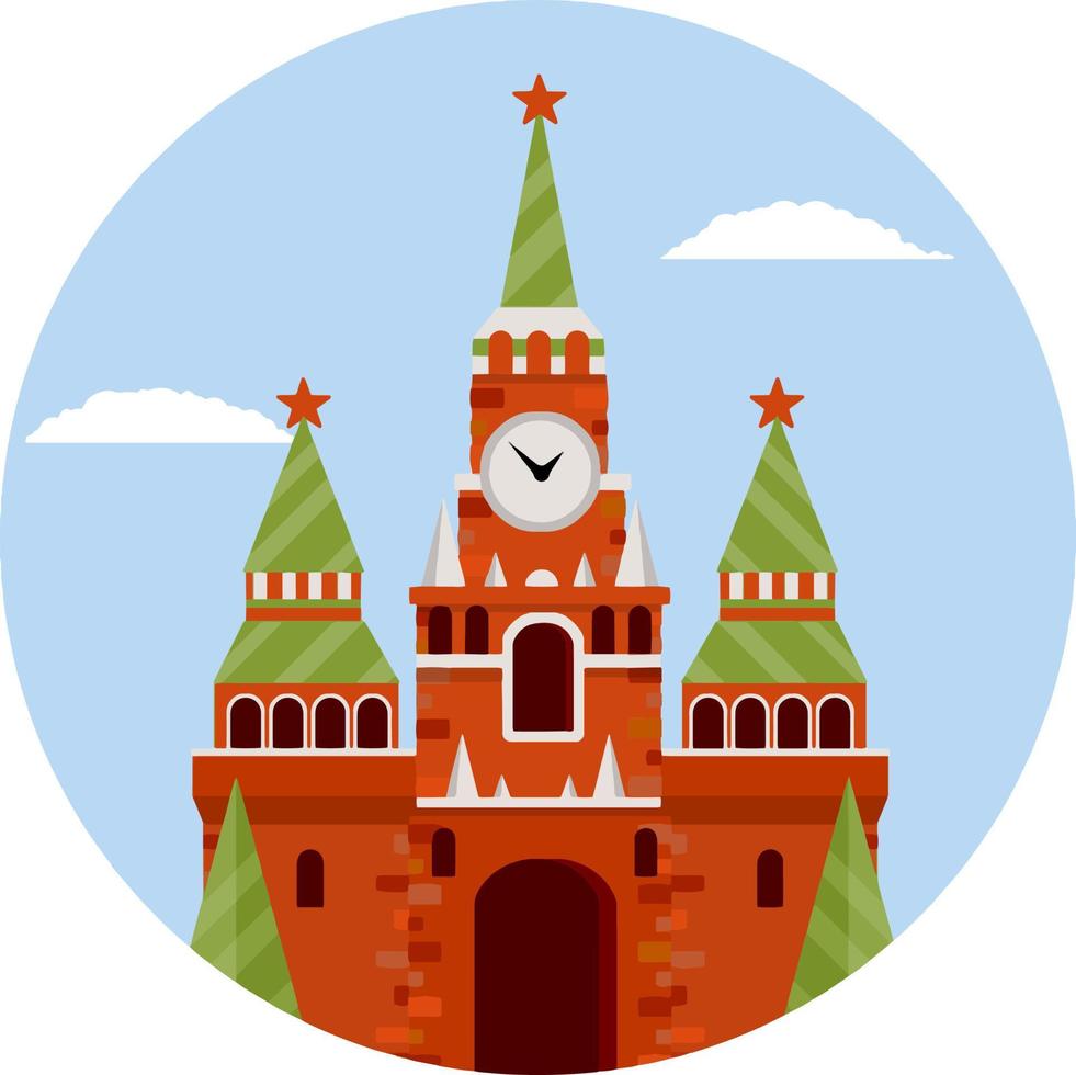 kremlin de moscou. destination touristique pour la visite de la capitale. forteresse avec une tour et un mur. une attraction touristique. illustration plate de dessin animé vecteur