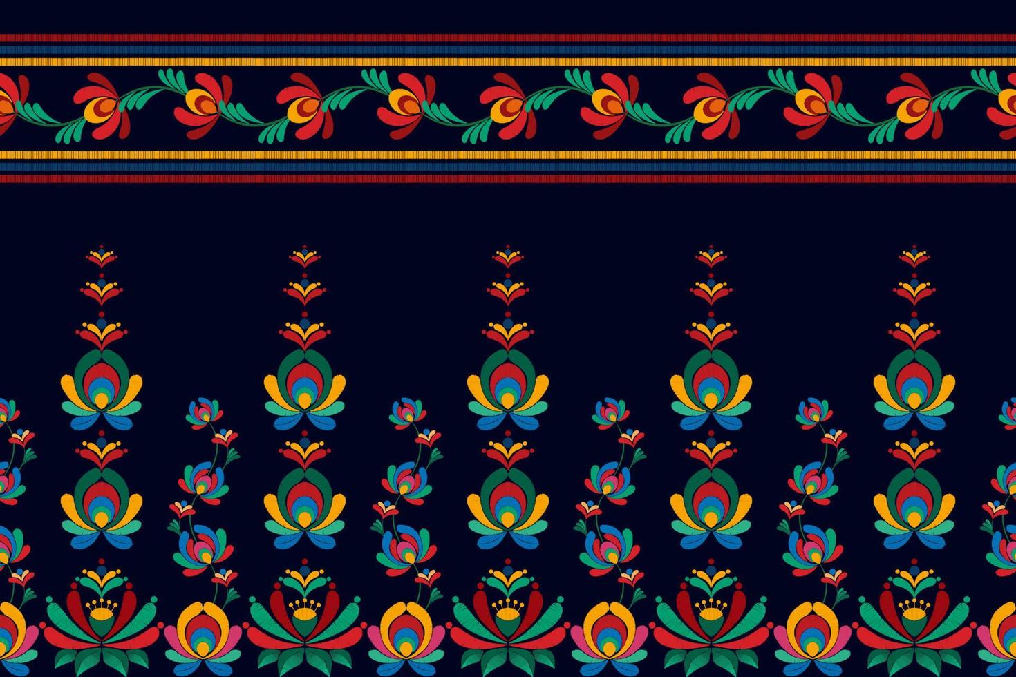 conception de décoration de motif floral ethnique ikat sans couture. tapis en tissu aztèque boho mandalas décor textile papier peint. motif indigène tribal fleur décorative broderie traditionnelle fond de vecteur