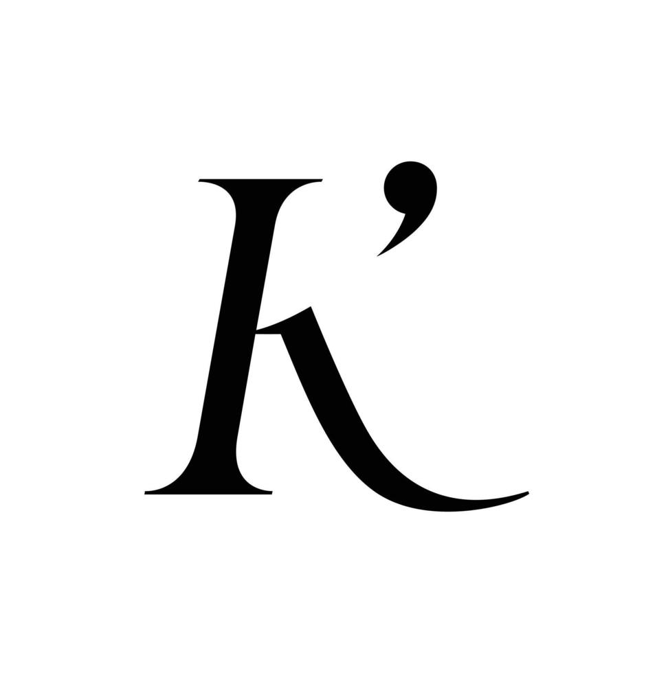 lettre latine k sur fond blanc isolé. logo ou enseigne pour une société internet, agence de publicité. monogramme de mode. symbole calligraphique et lettrage. vecteur