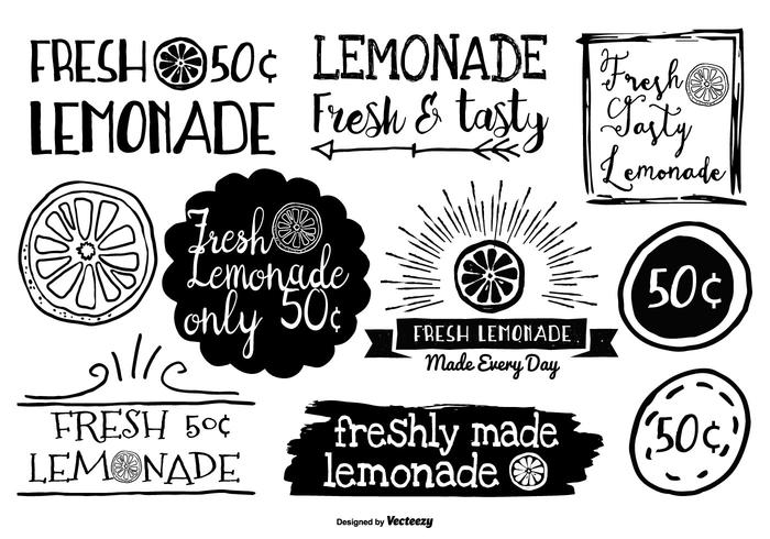 Étiquettes à limonade de style dessiné à la main vecteur