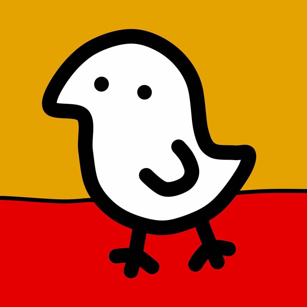 illustration abstraite doodle art de petit poussin blanc, avec fond orange et rouge vecteur