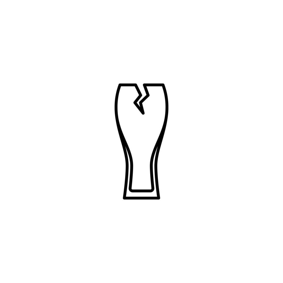 icône de verre wiezenbier fissuré sur fond blanc. style simple, ligne, silhouette et épuré. noir et blanc. adapté au symbole, au signe, à l'icône ou au logo vecteur