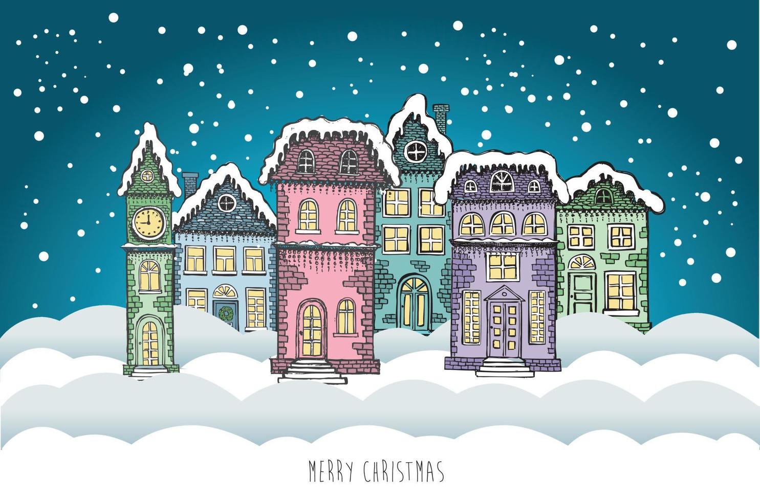 illustration de maisons. carte de voeux de noël. illustration dessinée à la main. vecteur