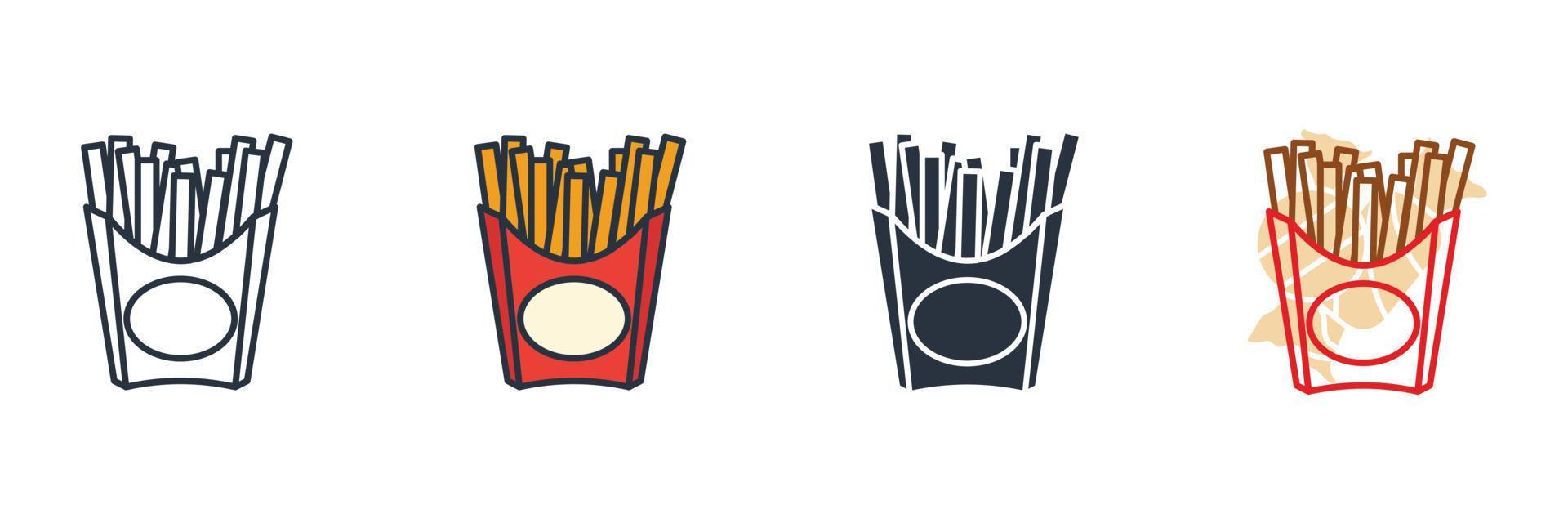 illustration vectorielle du logo de l'icône de frites. bâton de frites dans une boîte en papier. délicieux modèle de symbole de pomme de terre frite pour la collection de conception graphique et web vecteur