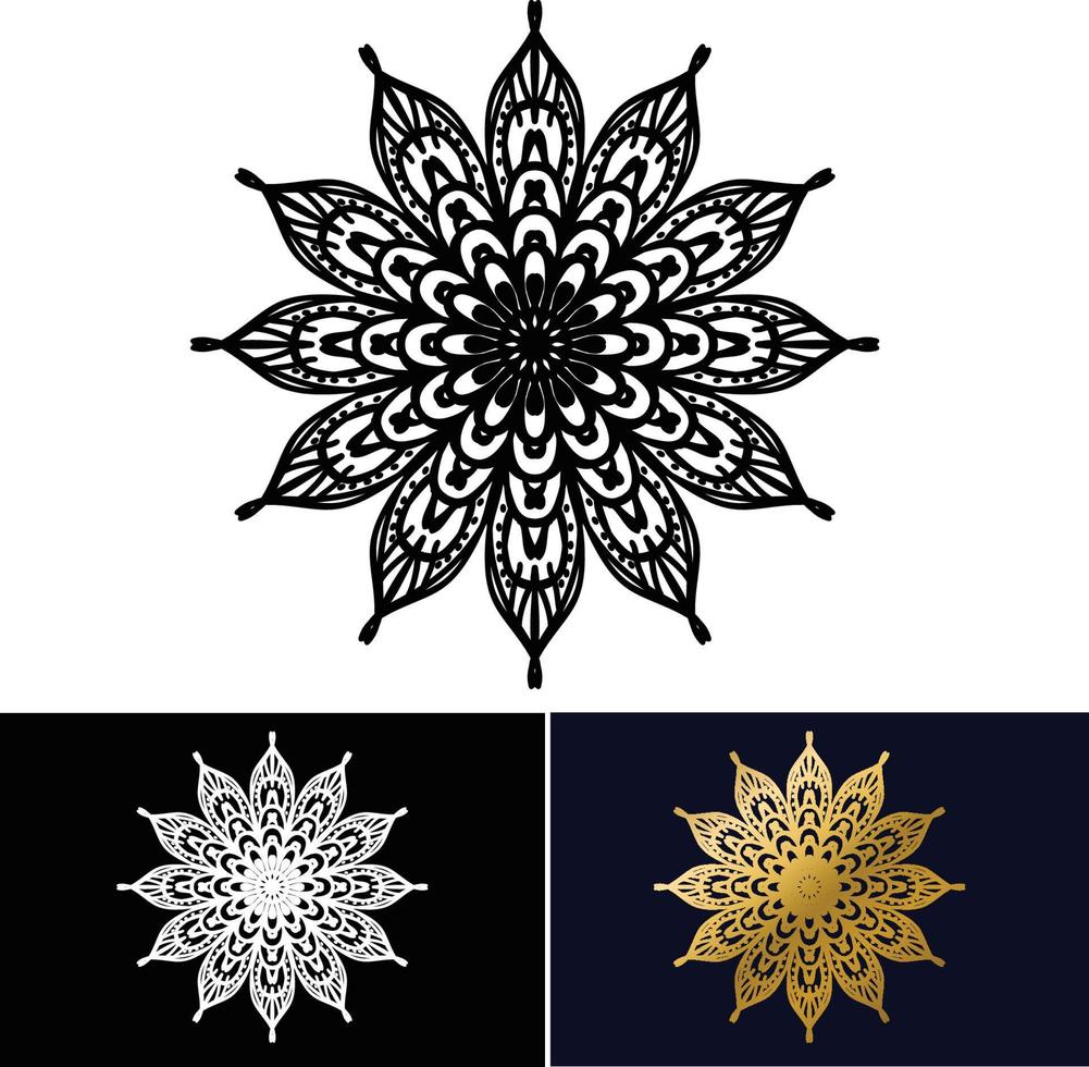 Arrière-plan de conception de mandala ornemental noir Conception de mandala Conception de fond d'écran d'art de livre de coloriage de modèle de mandala, mandala noir et blanc vecteur