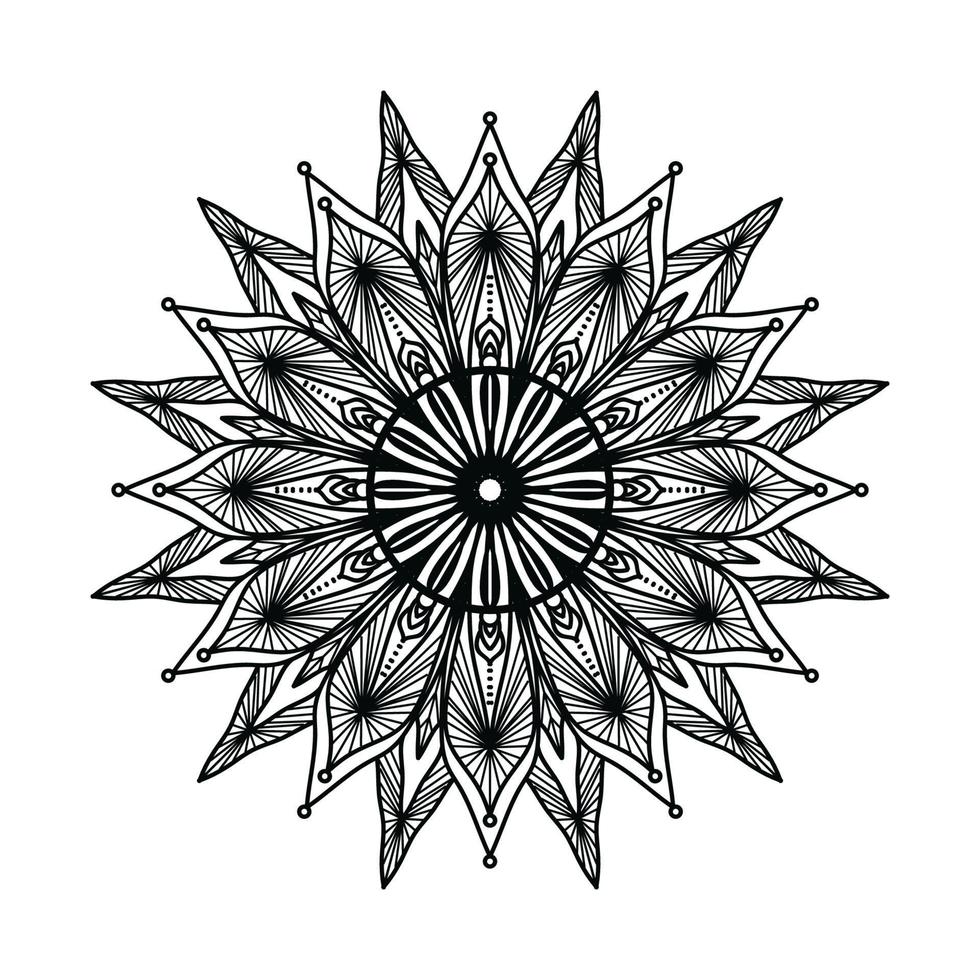 Arrière-plan de conception de mandala ornemental noir Conception de mandala Conception de fond d'écran d'art de livre de coloriage de motif de mandala, mandala noir et blanc vecteur