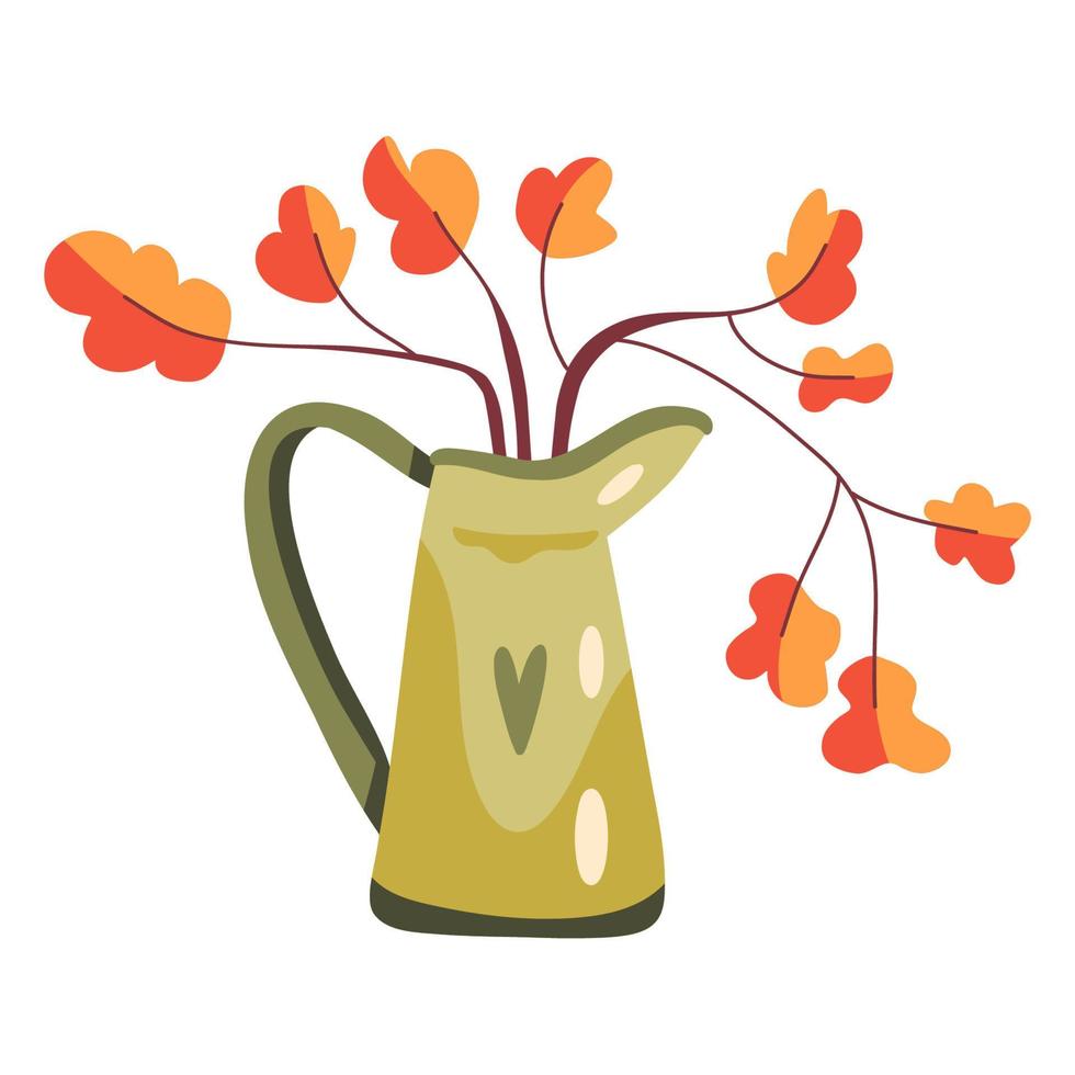 illustration d'automne avec vase aux feuilles rouges et orange. vecteur