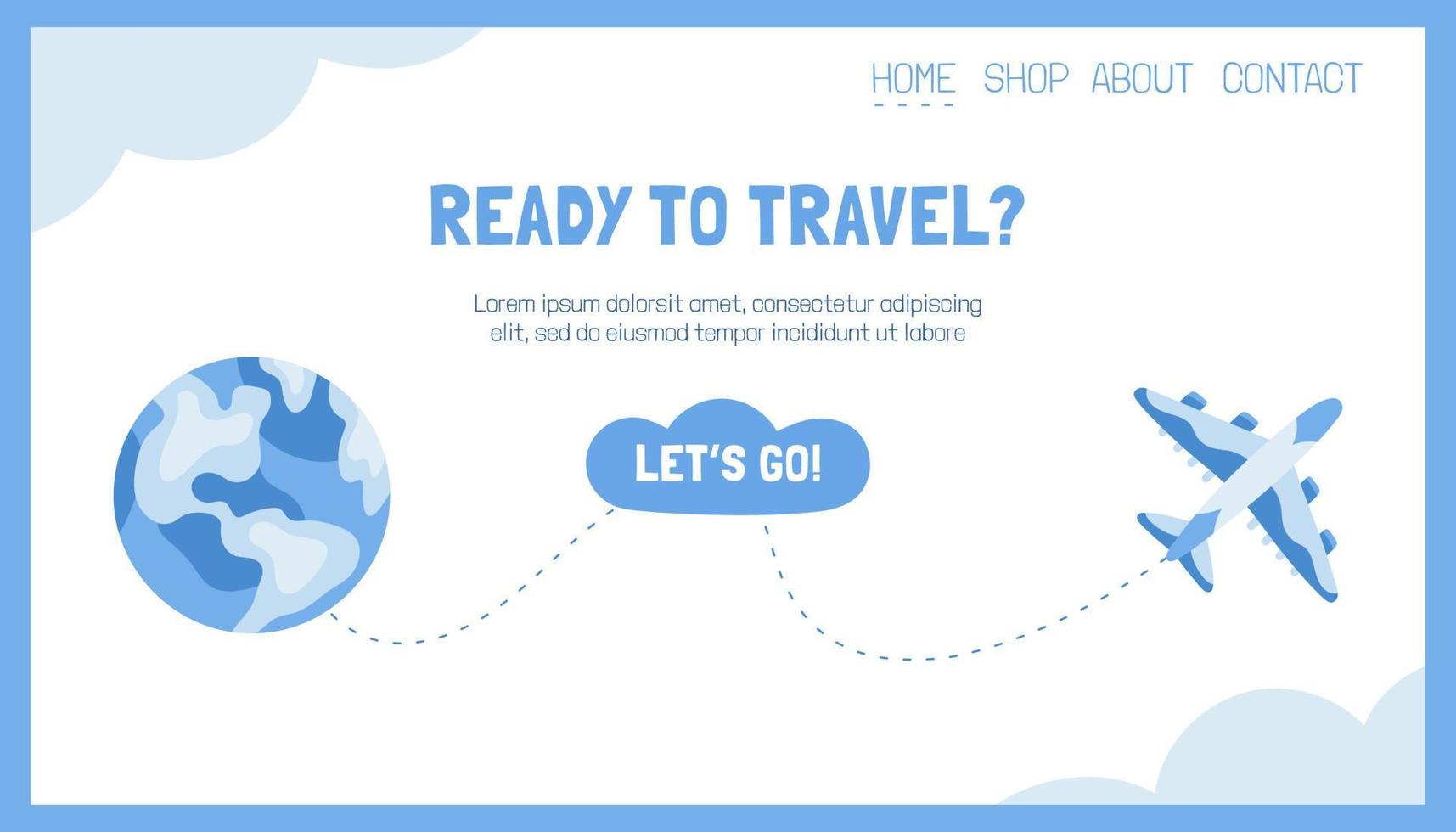 concept de page de destination touristique avec globe, avion et nuages vecteur