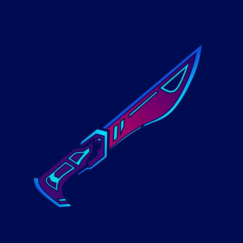 poignard néon petite épée cyberpunk couteau logo fiction design coloré avec un fond sombre. illustration vectorielle abstraite de t-shirt. vecteur