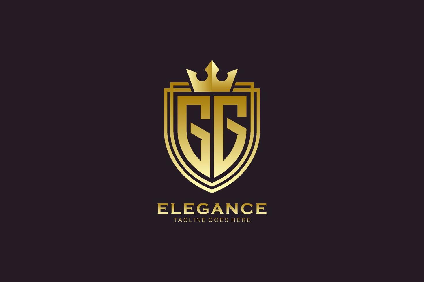 logo monogramme de luxe élégant initial gg ou modèle de badge avec volutes et couronne royale - parfait pour les projets de marque de luxe vecteur