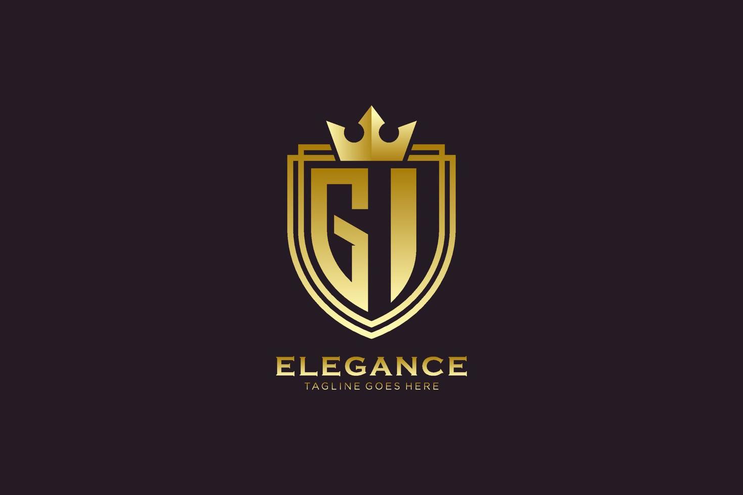 logo monogramme de luxe élégant initial gi ou modèle de badge avec volutes et couronne royale - parfait pour les projets de marque de luxe vecteur