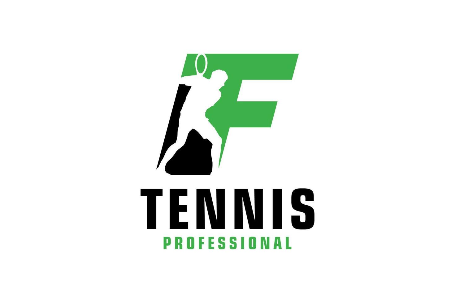 lettre f avec création de logo de silhouette de joueur de tennis. éléments de modèle de conception de vecteur pour l'équipe sportive ou l'identité d'entreprise.