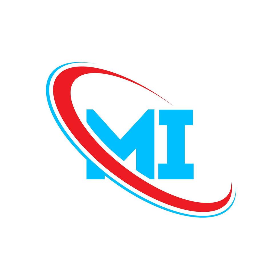 mon logo. ma conception. lettre mi bleue et rouge. création de logo de lettre mi. lettre initiale mi cercle lié logo monogramme majuscule. vecteur