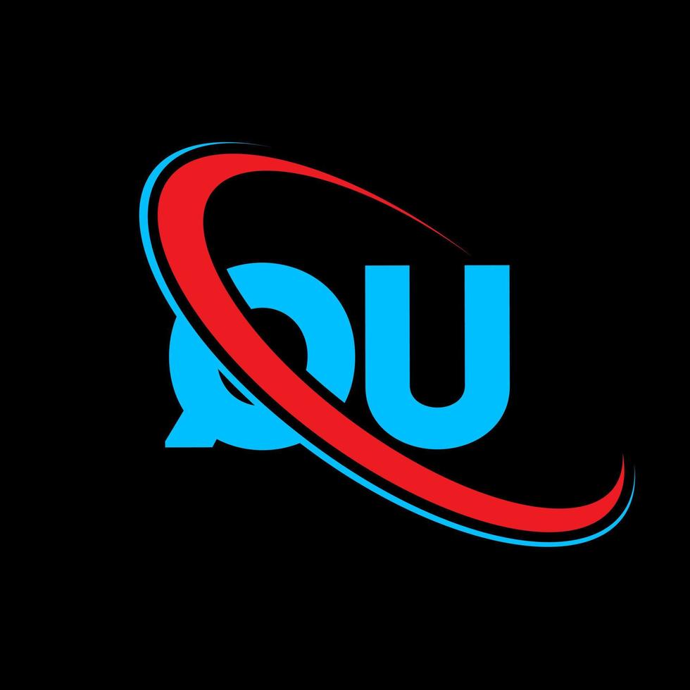 logo q. qu conception. lettre qu bleu et rouge. création de logo de lettre q. lettre initiale qu cercle lié logo monogramme majuscule. vecteur