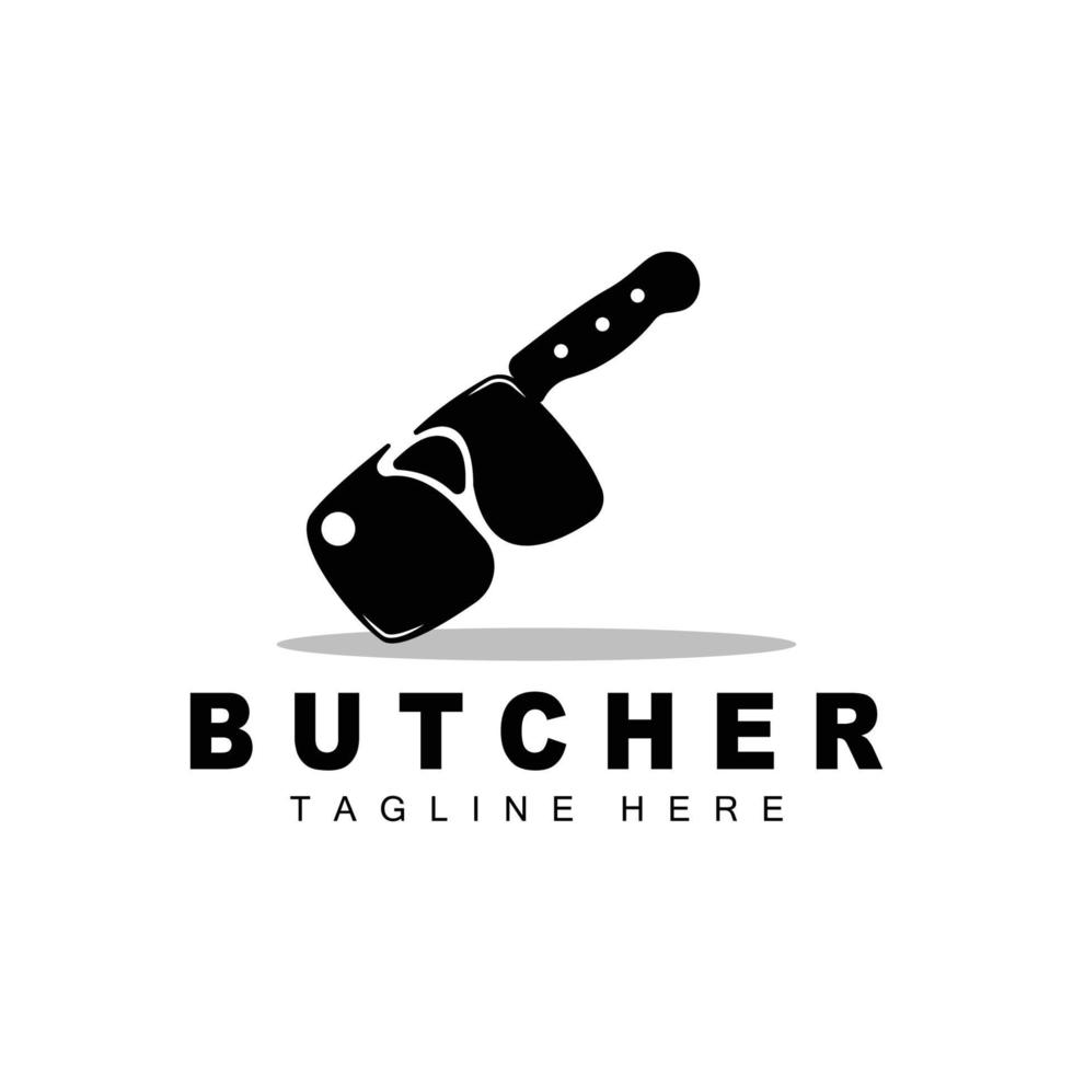 création de logo de boucher, modèle vectoriel d'outil de coupe de couteau, illustration de marque de produit