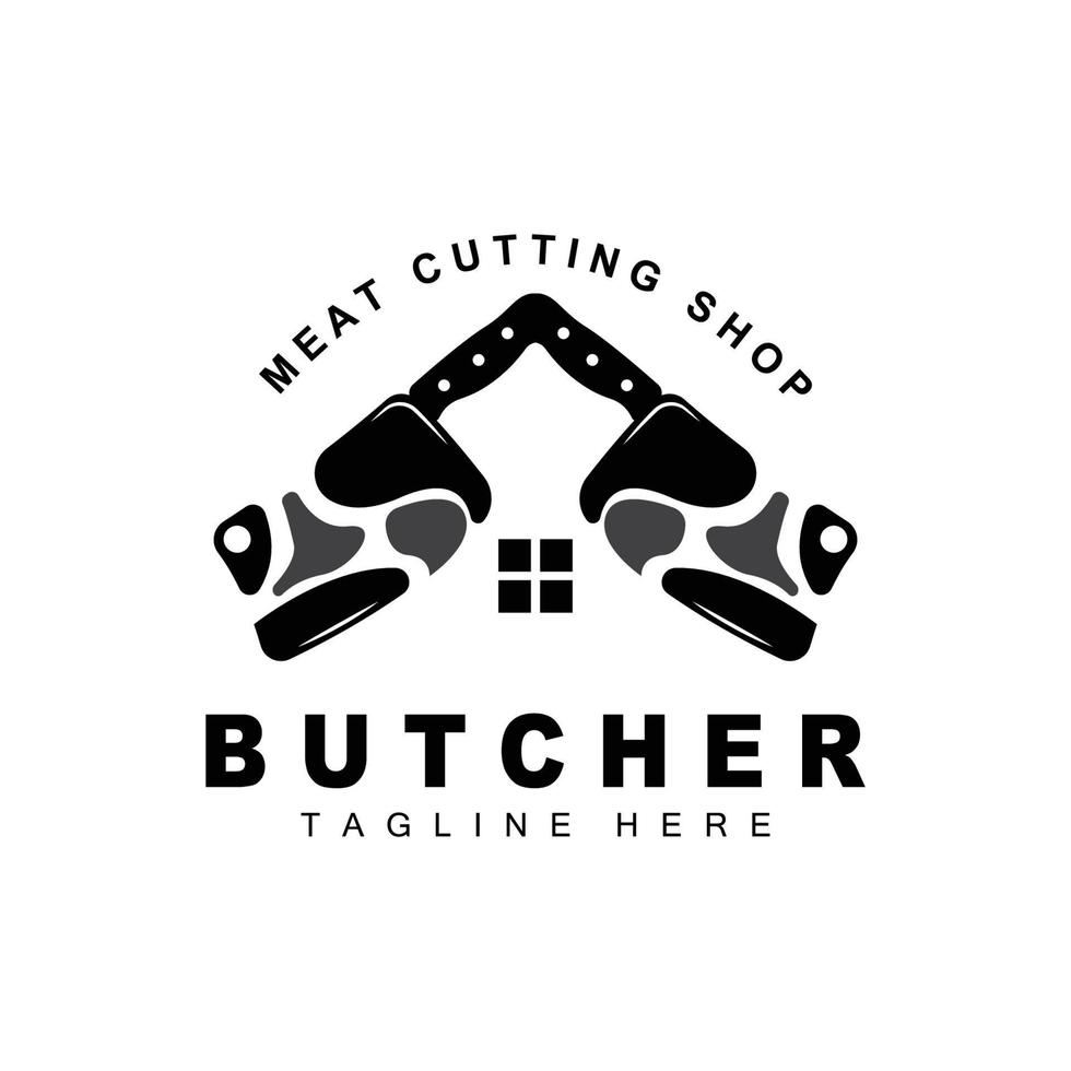 création de logo de boucher, modèle vectoriel d'outil de coupe de couteau, illustration de marque de produit